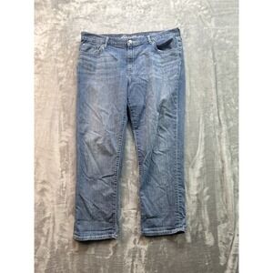 Eddie Bauer Boyfriend Crop‎ Jeans Womens Sz 14 Blue Whiskered Faded Denim Beach